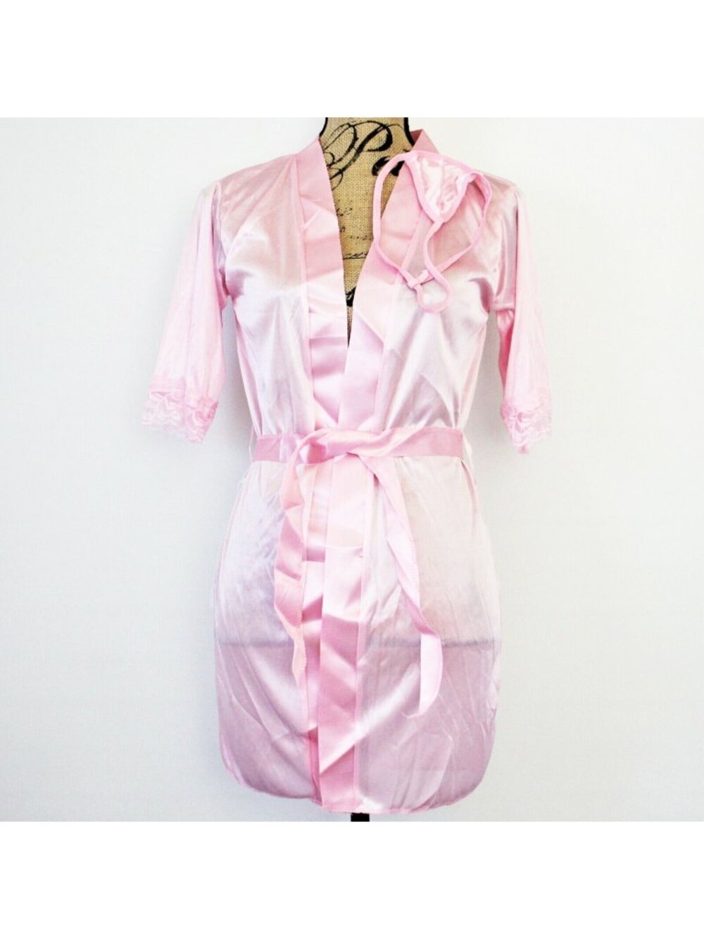 Lingerie Chemise Soft Kimono Style Sheer Robe Underwear Set Pink Medium